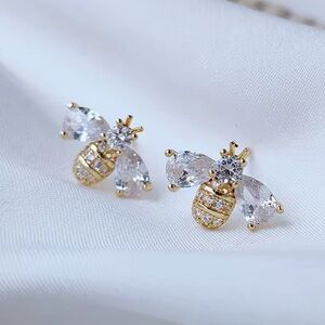 Sparkling Bee Earrings – Gold Crystal Studs, Elegant Statement Jewelry